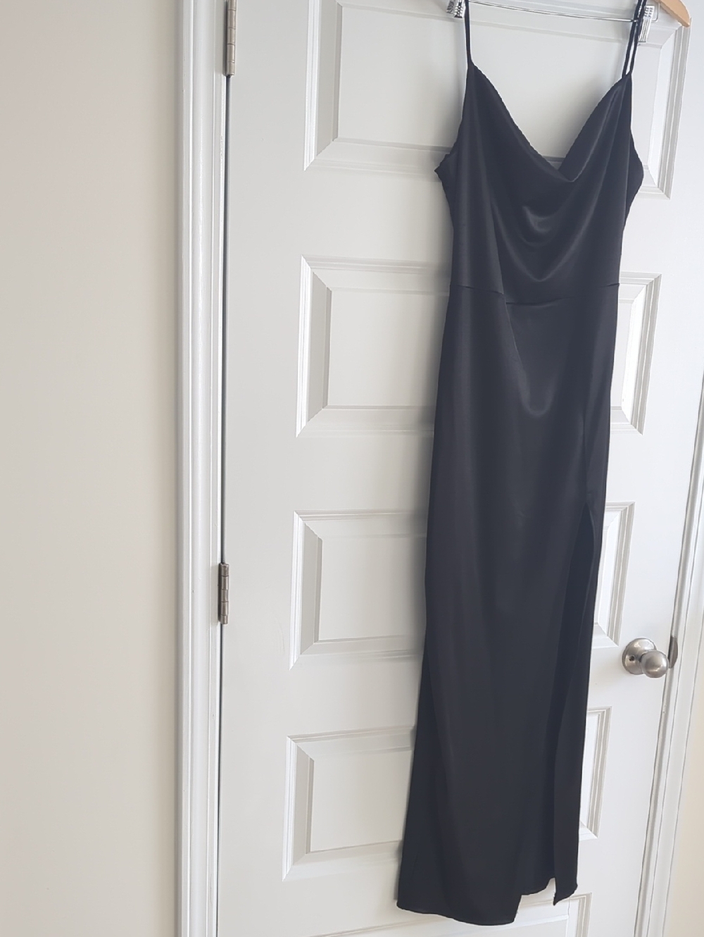 Satin Cowl-Neck Maxi Slip Dress - Black P2P 20 L58 From Shoulder